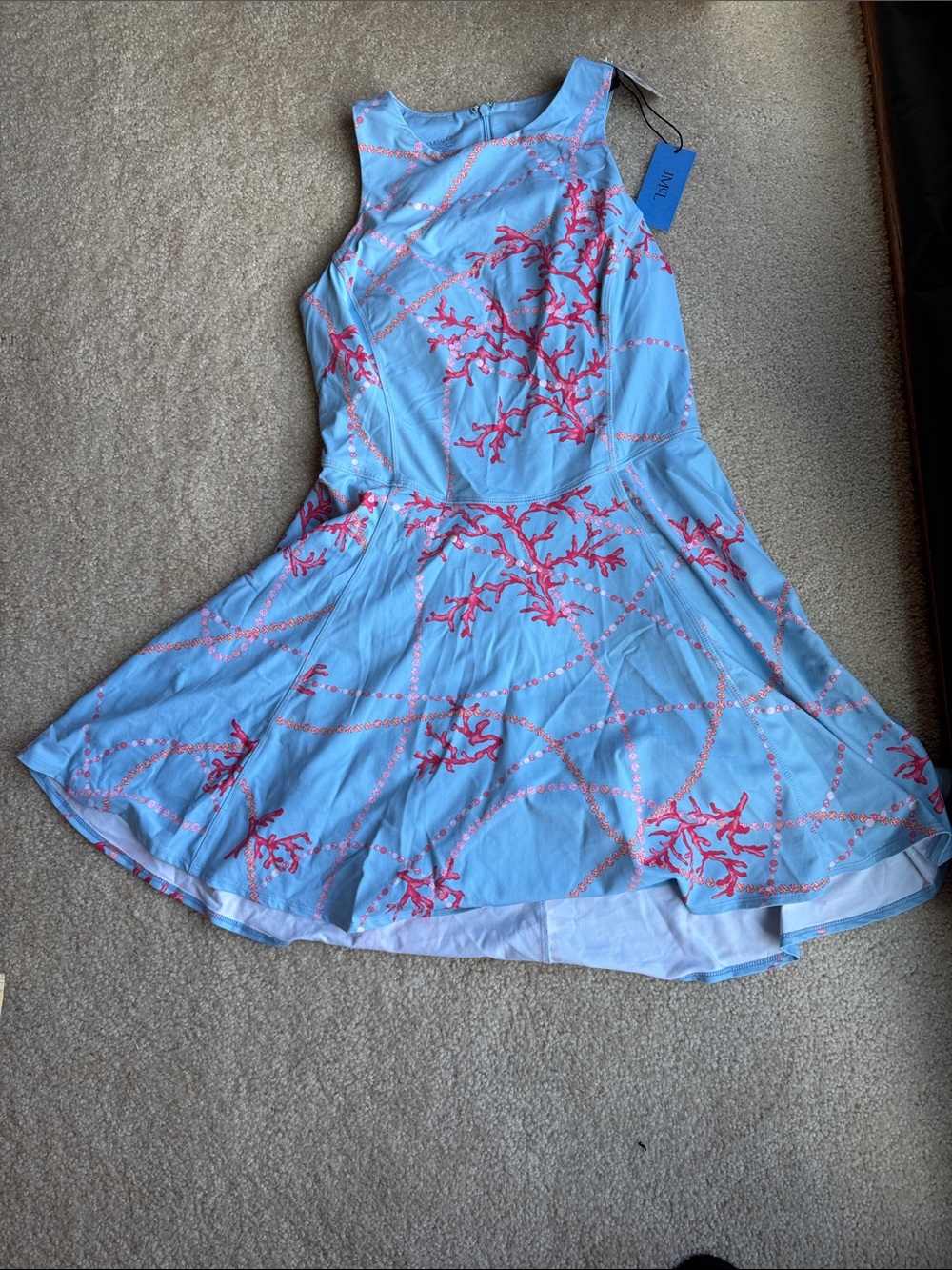 J. McLaughlin Light Blue Dress with Pink Coral Print